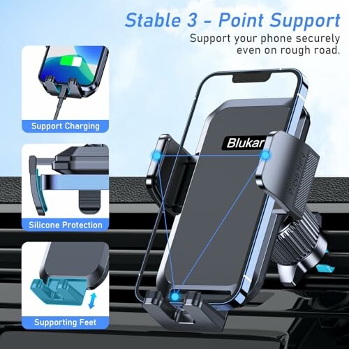 Support de téléphone de voiture avec charge et protection en silicone