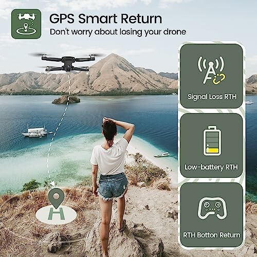 Fonction de retour intelligent GPS pour drone en cas de perte de signal ou batterie faible.