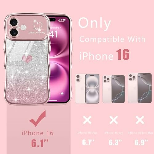 Coque compatible uniquement avec iPhone 16, taille 6.1 pouces.