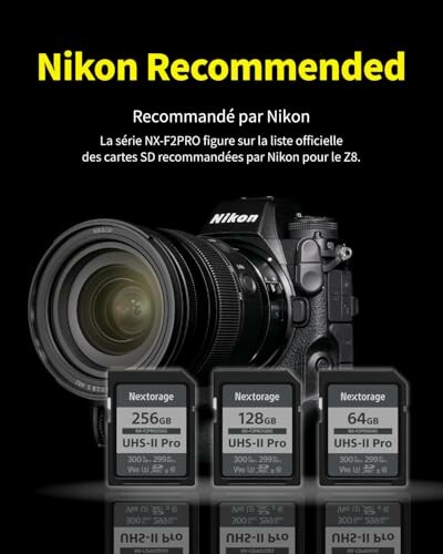 Appareil photo Nikon avec cartes SD Nextorage.