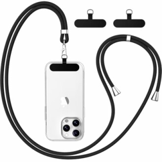 Ensemble de lanières pour téléphone portable avec coque transparente.