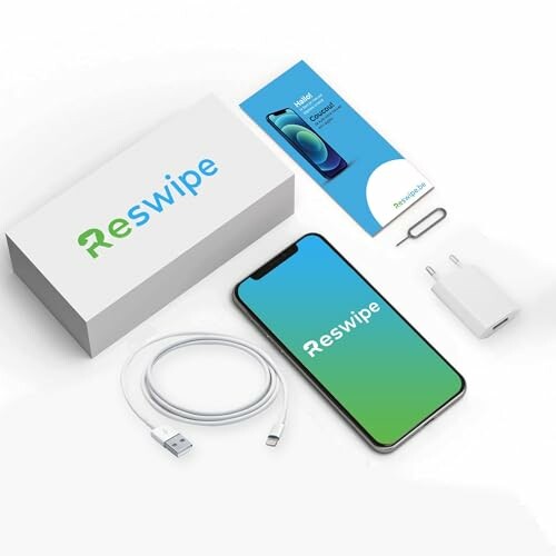 Contenu de la boîte du téléphone Reswipe avec accessoires.