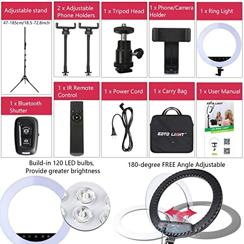 Kit de lumière annulaire avec trépied et accessoires