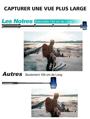 Comparaison de perches à selfie avec différentes longueurs.