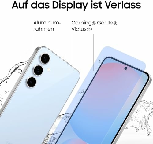 Téléphone avec trois caméras et écran Gorilla Glass.