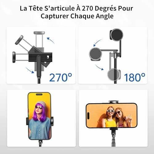 Support de smartphone avec tête articulée, angles multiples.