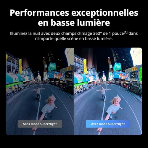 Comparaison des performances de caméra en basse lumière avec et sans mode SuperNight.