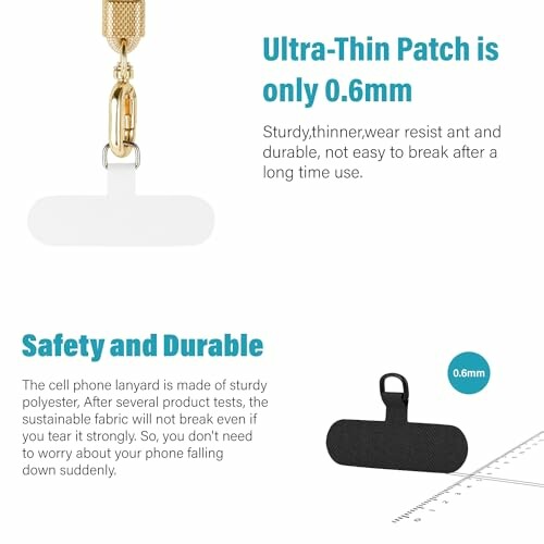 Patch ultra-fin pour lanière de téléphone, résistant et durable.